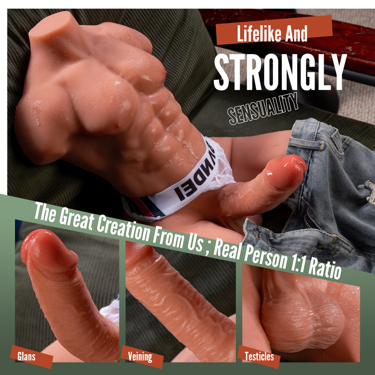 Rudolf - 8.6kg Male Sex Doll Torso with Auto Thrusting and Vibrating Penis - Xise Doll