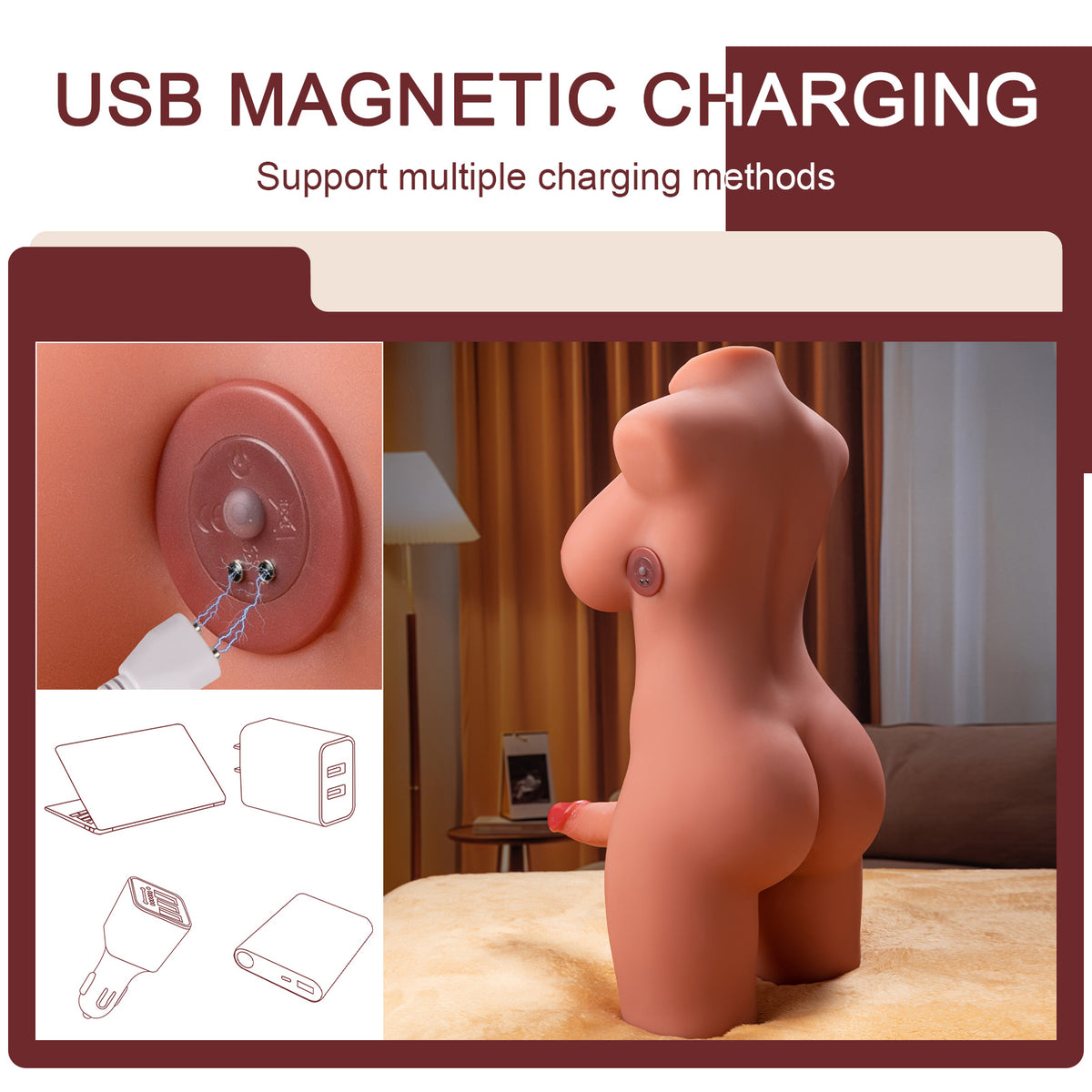 Maya- 10kg E-cup Shemale TPE Sex Doll Torso with Auto Thrusting and Vibrating Penis- Xise Doll