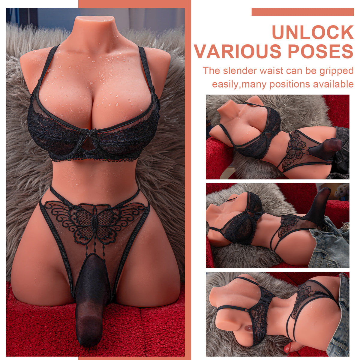 Mosa- 10kg E-cup Shemale TPE Sex Doll Torso with Auto Thrusting and Vibrating Penis - Xise Doll