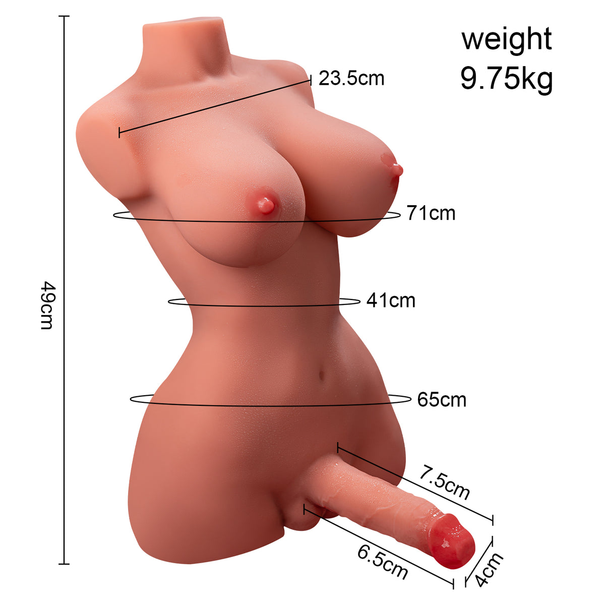 Mosa- 10kg E-cup Shemale TPE Sex Doll Torso with Auto Thrusting and Vibrating Penis - Xise Doll