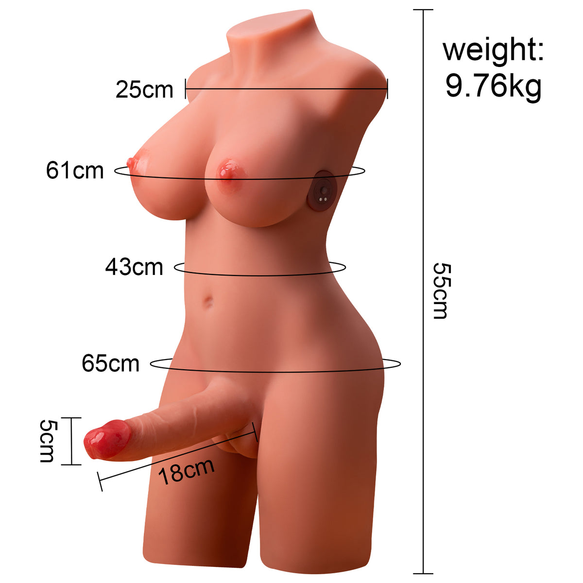 Maya- 10kg E-cup Shemale TPE Sex Doll Torso with Auto Thrusting and Vibrating Penis- Xise Doll